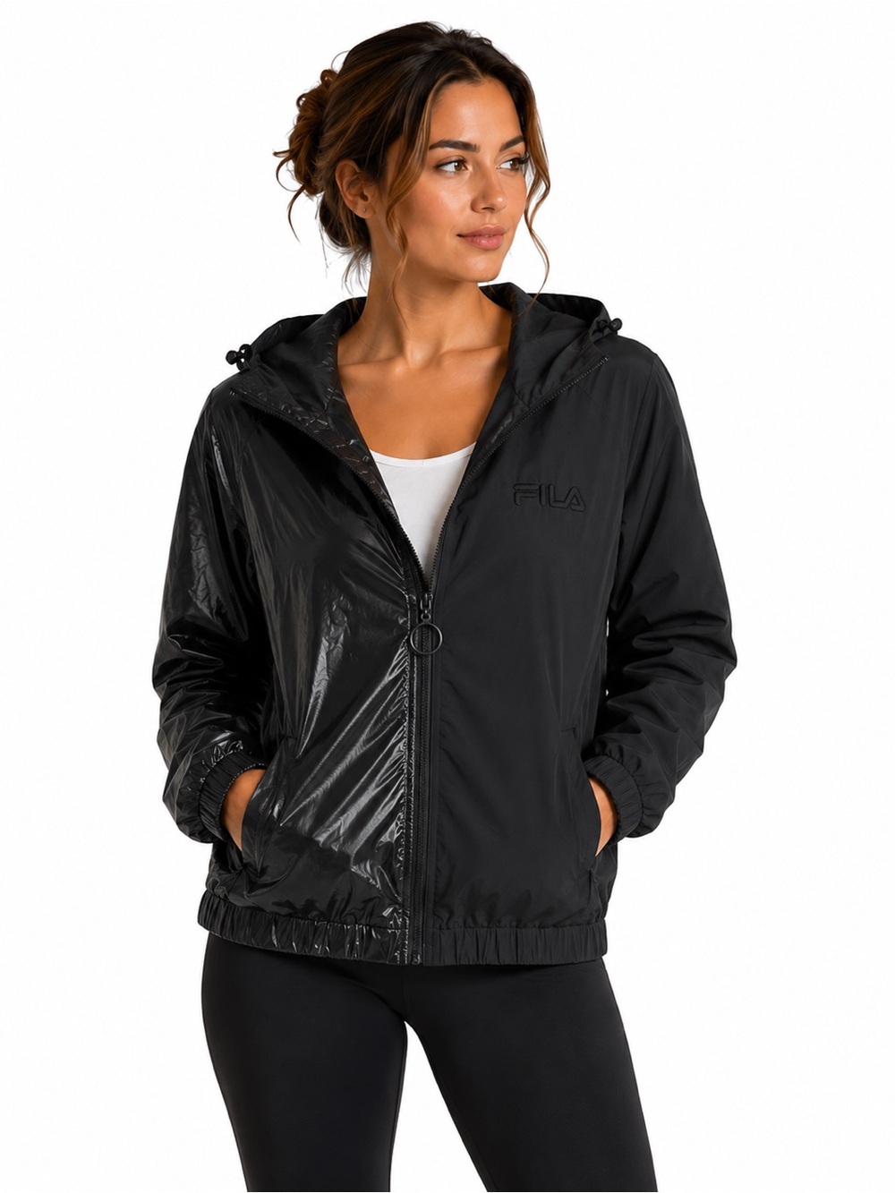 Fila Black Hooded Bomber Jacket with Subtle Logo